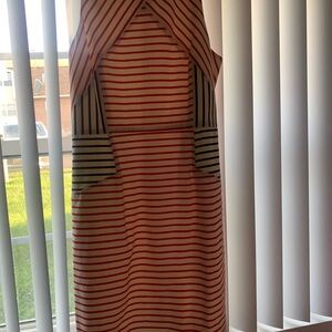 Slate & Willow Asymmetrical Red and Black Striped Dress